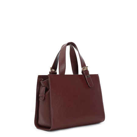 TOTE IN MATERIALE GRANOSO CON CHARM GRANDE FIORE IN TESSUTO, MANICI CON FIBBIA R