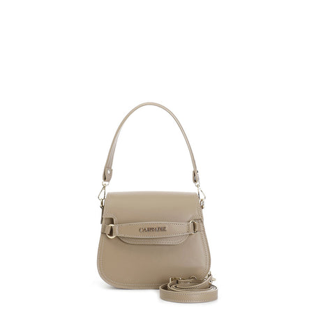 PATTINA IN PELLE CON TRACOLLA CORTA, PASSANTE CON LETTERING