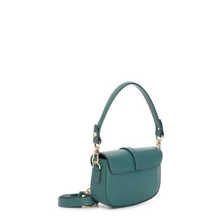 PATTINA IN PELLE CON TRACOLLA CORTA, PASSANTE CON RIVETTO SMALTATO E FIBBIA