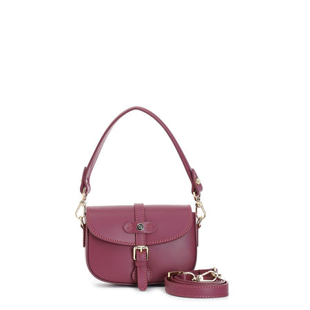 PATTINA IN PELLE CON TRACOLLA CORTA, PASSANTE CON RIVETTO SMALTATO E FIBBIA