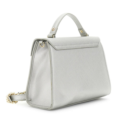 BORSA A MANO CON PATTINA IN SAFFIANO CONLOGO OVALE SMALTATO IN TONO
