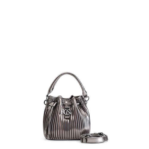 SECCHIELLO CON COULISSE IN MATERIALE METALLIZZATO PLISSE' , CON LOGO IN METALLO