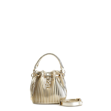 SECCHIELLO CON COULISSE IN MATERIALE METALLIZZATO PLISSE' , CON LOGO IN METALLO