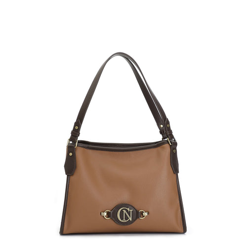 MORBIDA SHOPPING CON BORDATURE A CONTRASTO, TAG CON LOGO CN IN METALLO