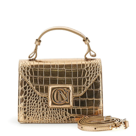 MINIBAGS CON PATTINA IN MATERIALE STAMPACOCCO METALLIZZATO, LOGO CN IN METALLO,