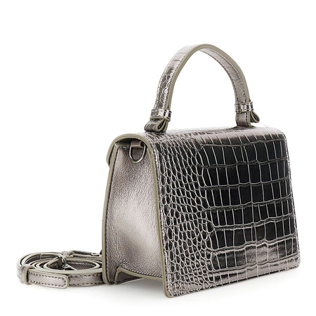 MINIBAGS CON PATTINA IN MATERIALE STAMPACOCCO METALLIZZATO, LOGO CN IN METALLO,