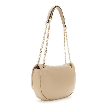 BORSA A SPALLA CON PATTINA EFFETTO PUFFY CON LOGO IN METALLO, TRACOLLA IN CATENA