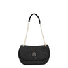 BORSA A SPALLA CON PATTINA EFFETTO PUFFY CON LOGO IN METALLO, TRACOLLA IN CATENA