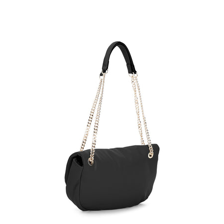 BORSA A SPALLA CON PATTINA EFFETTO PUFFY CON LOGO IN METALLO, TRACOLLA IN CATENA