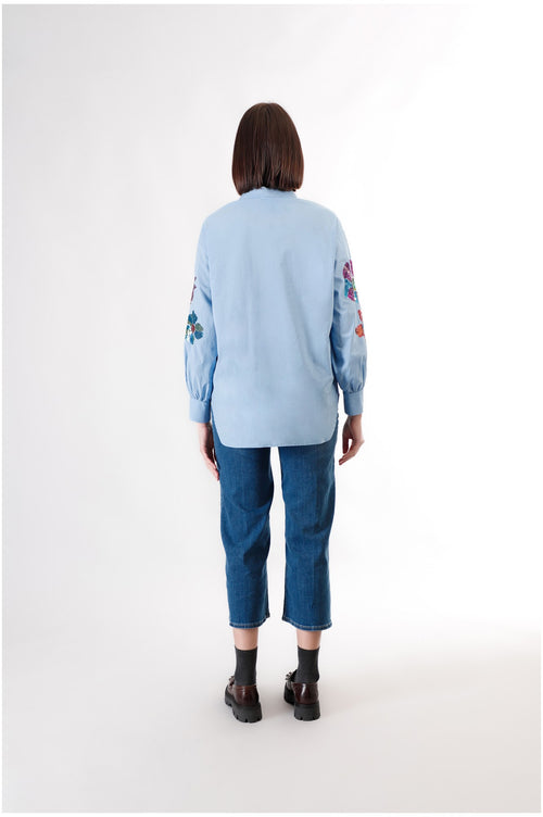 CAMICIA IN POPELINE CON RICAMO PAILETTES