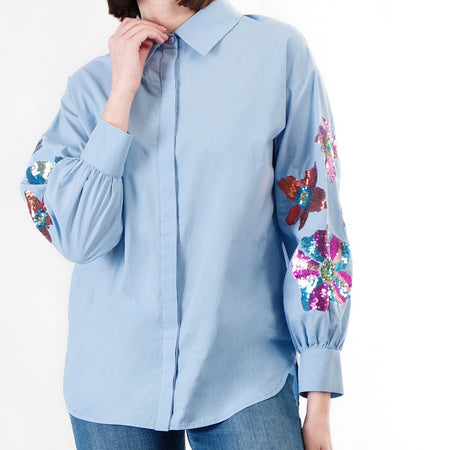 CAMICIA IN POPELINE CON RICAMO PAILETTES