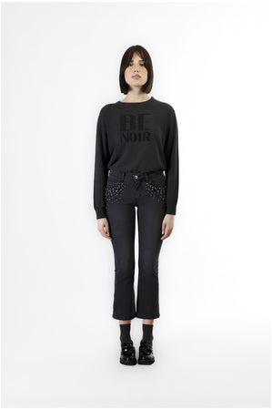 DENIM CROPPED FLARE CON PERLE ALLE TASCHE
