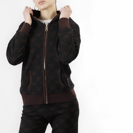 MAGLIA FULL ZIP CON CAPPUCCIO E LOGO JACQUARD