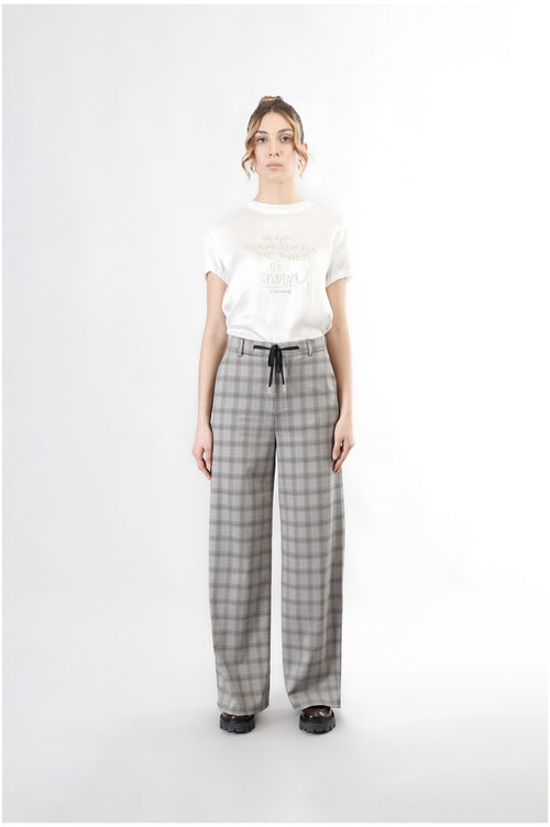 PANTALONE SUPER WIDE TESSUTO ELASTICIZZATO PRINCIPE DI GALLES