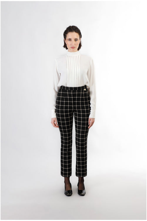 PANTALONE A ZAMPA CROPPED TESSUTO JACQUARD