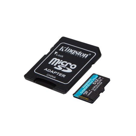 Kingston microSDXC Canvas Go! Plus 512GB è una scheda di memoria ad alte prestazioni con velocità fino a 200MB/s. Ideale per video 4K, foto e app su action camera, droni e smartp