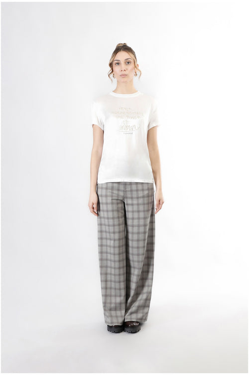 TSHIRT BIMATERIALE CON STAMPA GLITTERATA