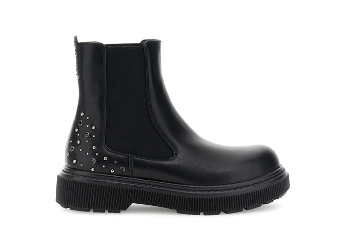 TRONCHETTO IN SINTETICO EFFETTO PELLE CON BORCHIE E ELASTICI