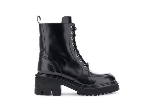 TRONCHETTO ALLACCIATO IN PELLE SPAZZOLATA E ACCESSORI