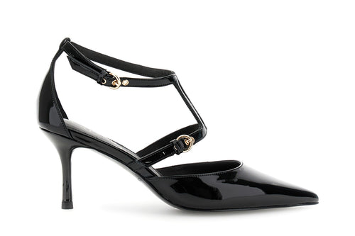 DÉCOLLETÉ IN PELLE EFFETTO VERNICE CON FIBBIE