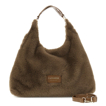 sacca in pelliccia sintetica con spallaccio e tag con logo in tpu