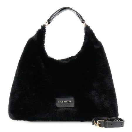 sacca in pelliccia sintetica con spallaccio e tag con logo in tpu