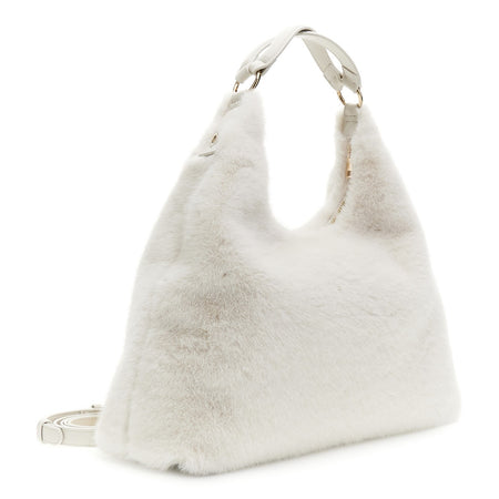 sacca in pelliccia sintetica con spallaccio e tag con logo in tpu