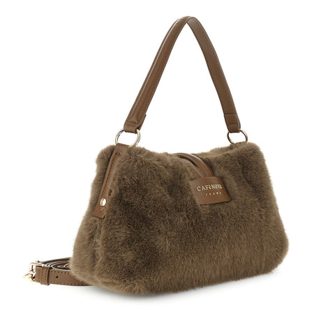 BORSA A SPALLA IN PELLICCIA SINTETICA CON BACCELLO E ANELLO.