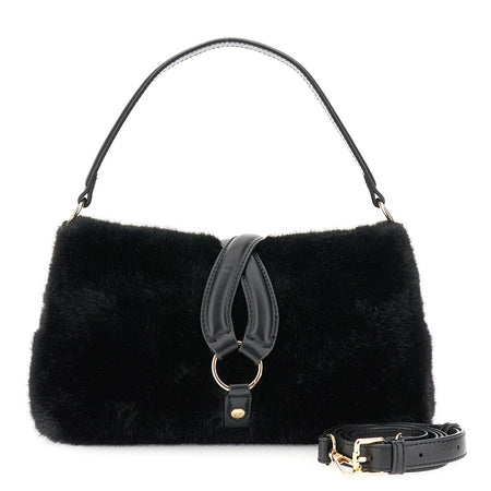 BORSA A SPALLA IN PELLICCIA SINTETICA CON BACCELLO E ANELLO.