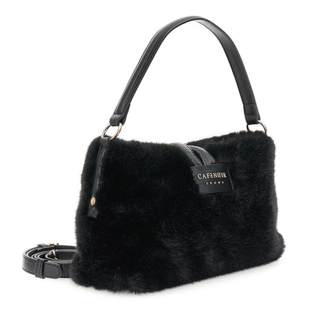 BORSA A SPALLA IN PELLICCIA SINTETICA CON BACCELLO E ANELLO.