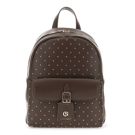 ZAINO IN SINTETICO EFFETTO PELLE CON TASCA DAVANTI E MICROBORCHIE