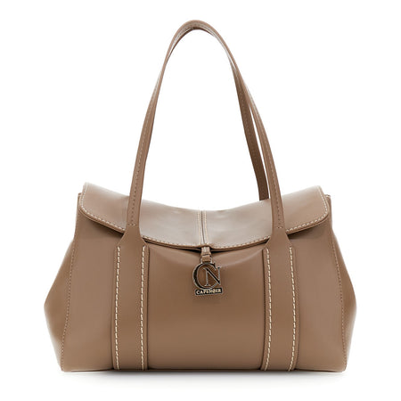 SHOPPING IN SINTETICO EFFETTO PELLE CONPATTINA E CUCITURE A CONTRASTO.