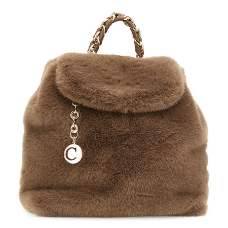 ZAINO MORBIDO CON PATTINA IN PELLICCIA SINTETICA CON MANICOTTO CON CATENA