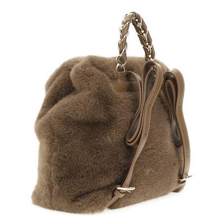 ZAINO MORBIDO CON PATTINA IN PELLICCIA SINTETICA CON MANICOTTO CON CATENA