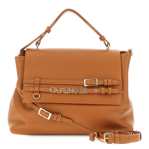 BORSA A MANO IN SINTETICO EFFETTO PELLECON GRANA, LETTERING E FIBBIETTE