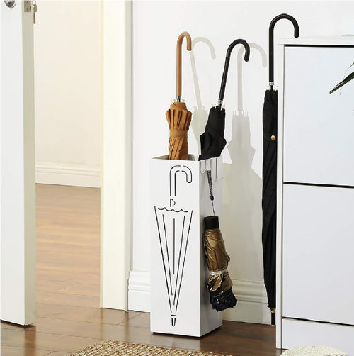Porta Ombrelli Decorato 49cm Metallo Verniciato Bianco Interno Esterno con Accessori