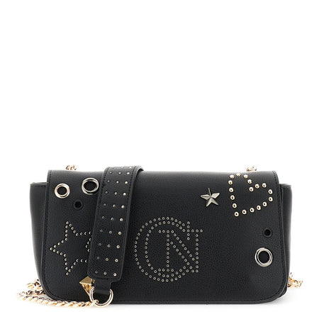 TRACOLLA IN SINTETICO EFFETTO EFFETTO PELLE CON PATTINA, RIVETTI E BORCHIE