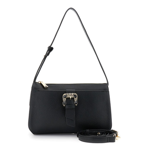 BORSA A SPALLA IN SINTETICO EFFETTO PELLE CON FIBBIA GIOIELLO