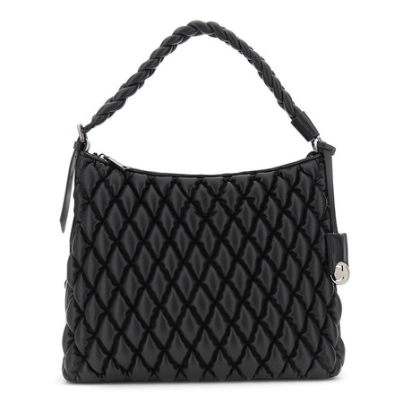 SACCA IN NAPPA SINTETICA CON GOFFRATURA, MANICO A TRECCIA, CHARM CON LOGO