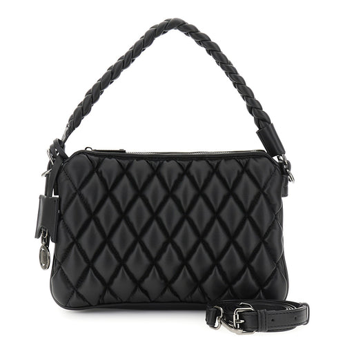 BORSA A SPALLA IN NAPPA SINTETICA CON GOFFRATURA, MANICO A TRECCIA