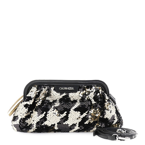 POCHETTE CON CERNIERA IN MATERIALE SINTETICO CON PAILLETTES PIED DE POULE