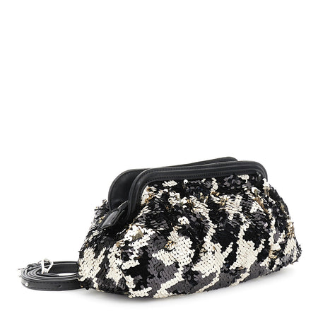 POCHETTE CON CERNIERA IN MATERIALE SINTETICO CON PAILLETTES PIED DE POULE