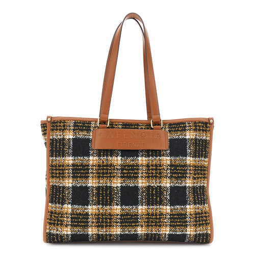 TOTE IN TESSUTO TARTAN CON TAG CON LOGOA RILIEVO