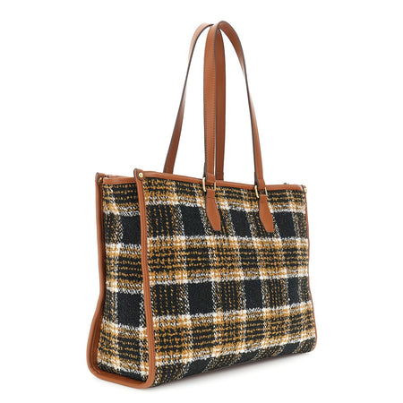 TOTE IN TESSUTO TARTAN CON TAG CON LOGOA RILIEVO