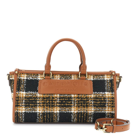 MINIBAG IN TESSUTO TARTAN CON TAG CON LOGO A RILIEVO