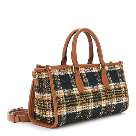 MINIBAG IN TESSUTO TARTAN CON TAG CON LOGO A RILIEVO