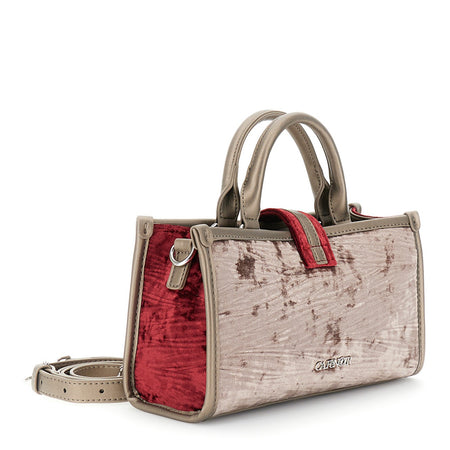 MINIBAG IN VELLUTO STROPICCIATO, BORDATURA E MANICI IN SINTETICO EFFETTO PELLE