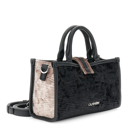 MINIBAG IN VELLUTO STROPICCIATO, BORDATURA E MANICI IN SINTETICO EFFETTO PELLE