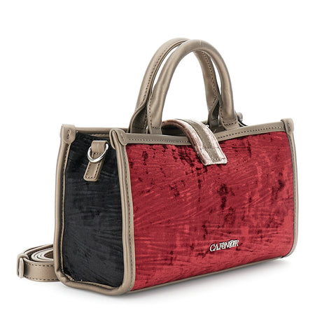 MINIBAG IN VELLUTO STROPICCIATO, BORDATURA E MANICI IN SINTETICO EFFETTO PELLE