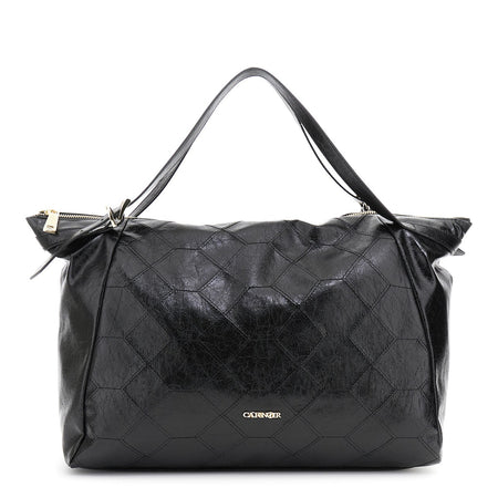 SHOPPING IN MATERIALE SINTETICO EFFETTOPELLE METALLIZZATO,RICAMO GEOMETRICO